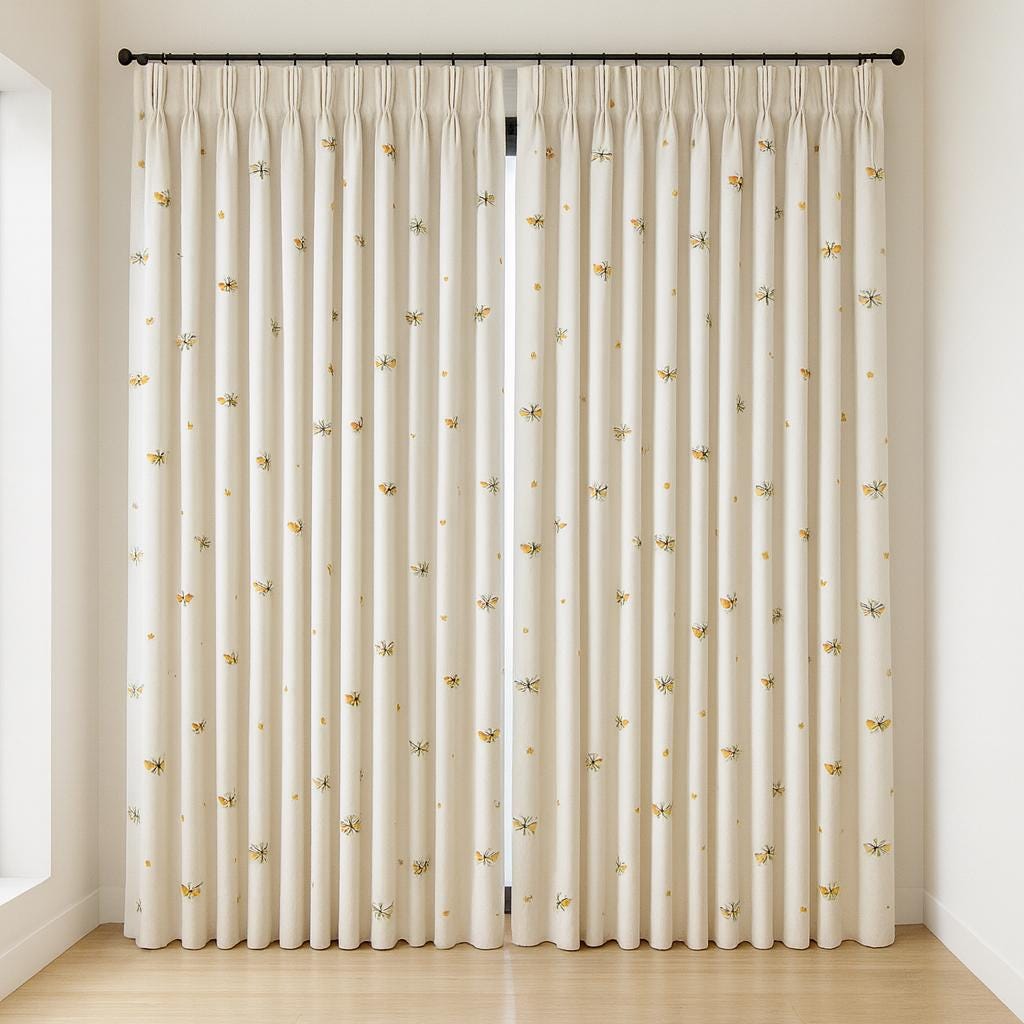 Organic Linen Pinch Pleat Curtains - Butterfly Embroidered, Custom Sizes — image 1