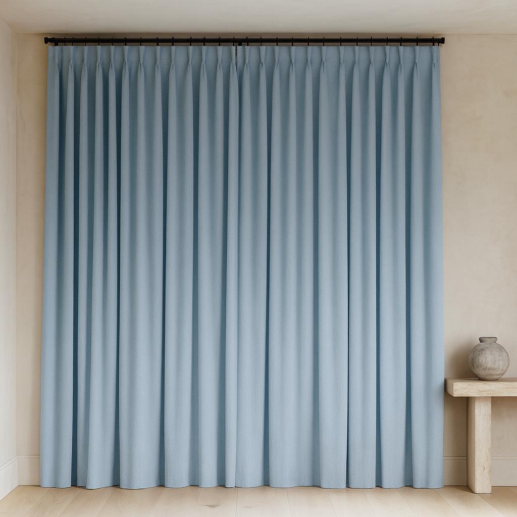 Pinch Pleat Curtains: Blue Herringbone Linen - Custom Size Options — image 4