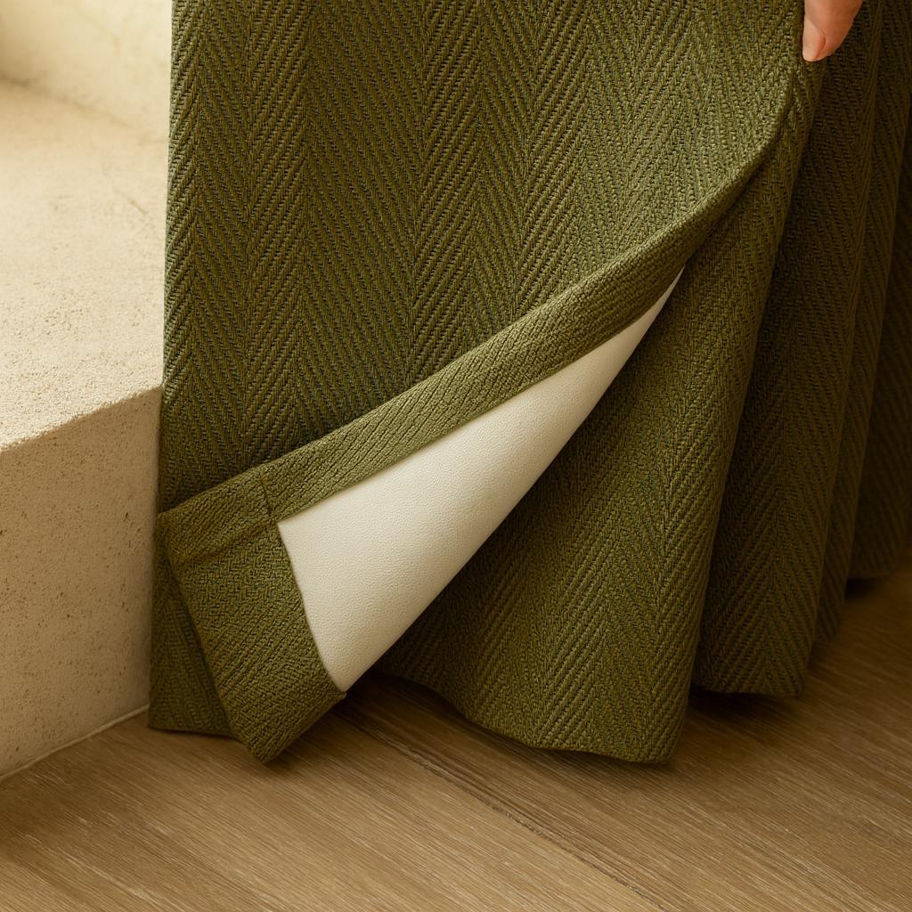 Olive Green Linen Curtains, Herringbone Texture, Pinch Pleat (Custom Width & Length) — image 5