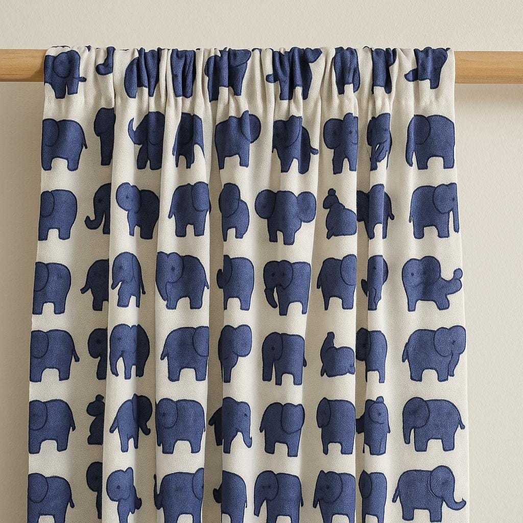 Hand Block Printed Elephant Curtains - Organic Cotton, Indigo Blue — image 2