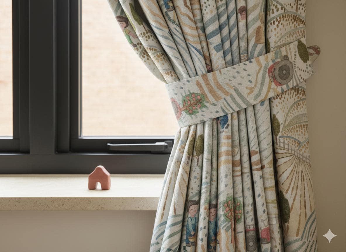 Farm-Scene Linen Curtains: Ivory, Sage & Sky for Kids’ Rooms — image 8