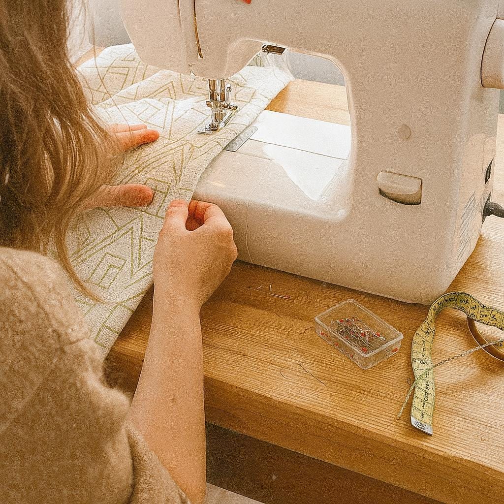 Embroidered Linen Curtains: White with Green Houses and Trees — image 8