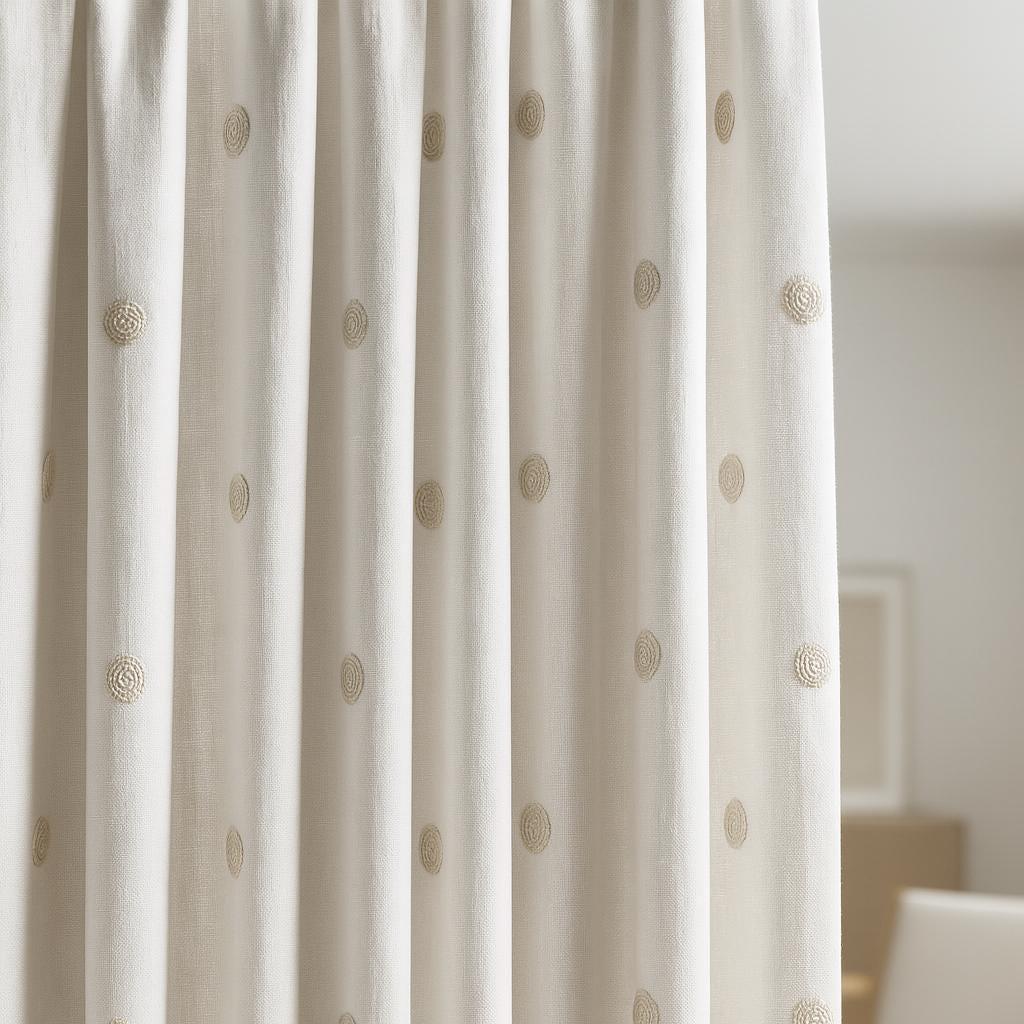 Organic Linen Curtains, Beige Spiral Dots Embroidery (Blackout or Light-Filtering) — image 1