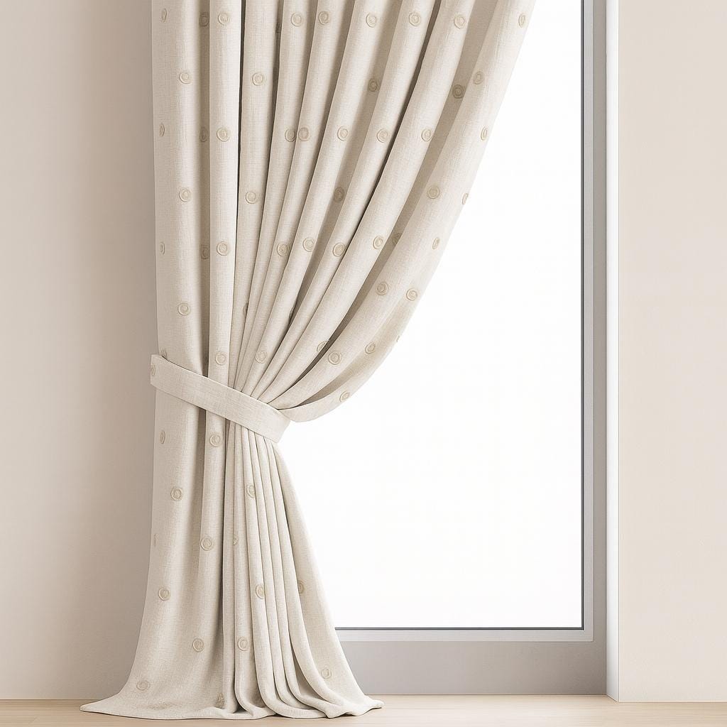 Organic Linen Curtains, Beige Spiral Dots Embroidery (Blackout or Light-Filtering) — image 5