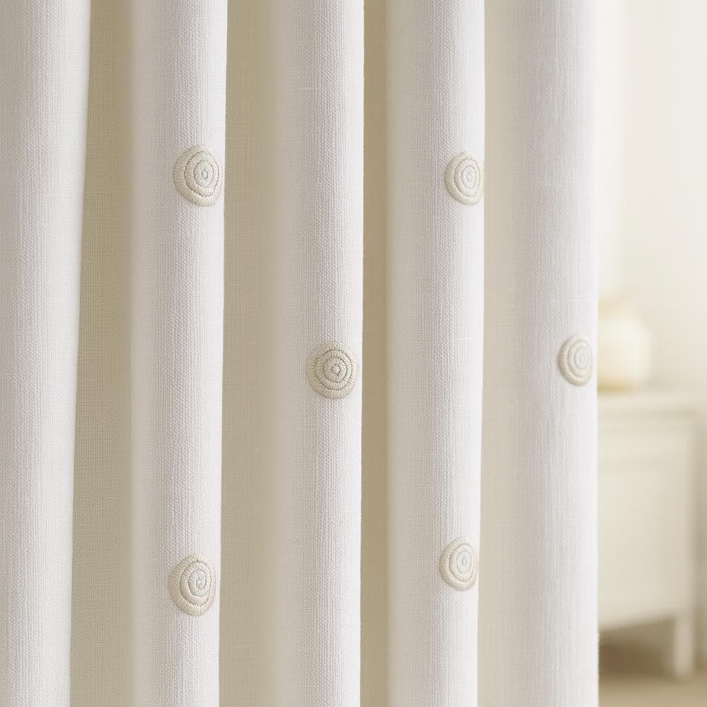 Organic Linen Curtains, Beige Spiral Dots Embroidery (Blackout or Light-Filtering) — image 7