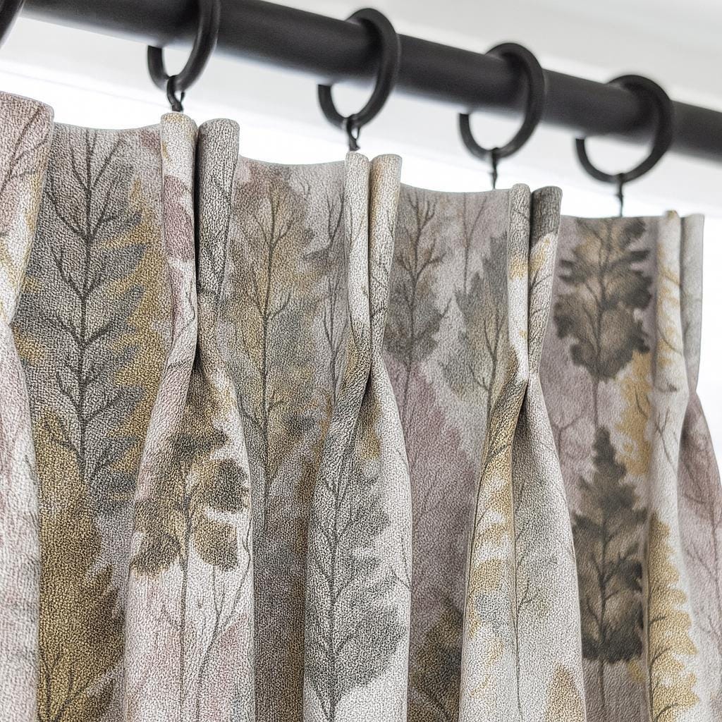 Organic Linen Curtains, Watercolor Trees, Blackout (Pinch Pleat Options) — image 1