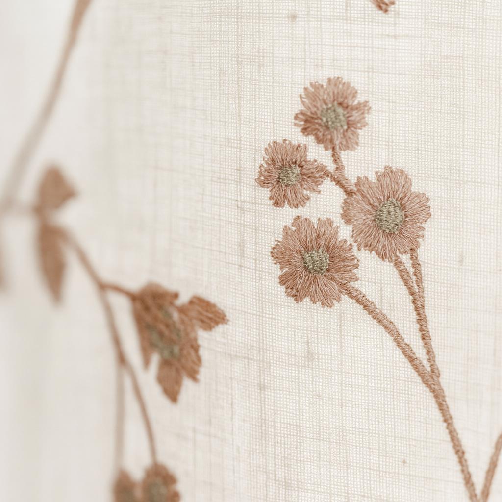 Dusty Pink Floral Linen Curtains - Sheer White, Ripple Fold Panels — image 5