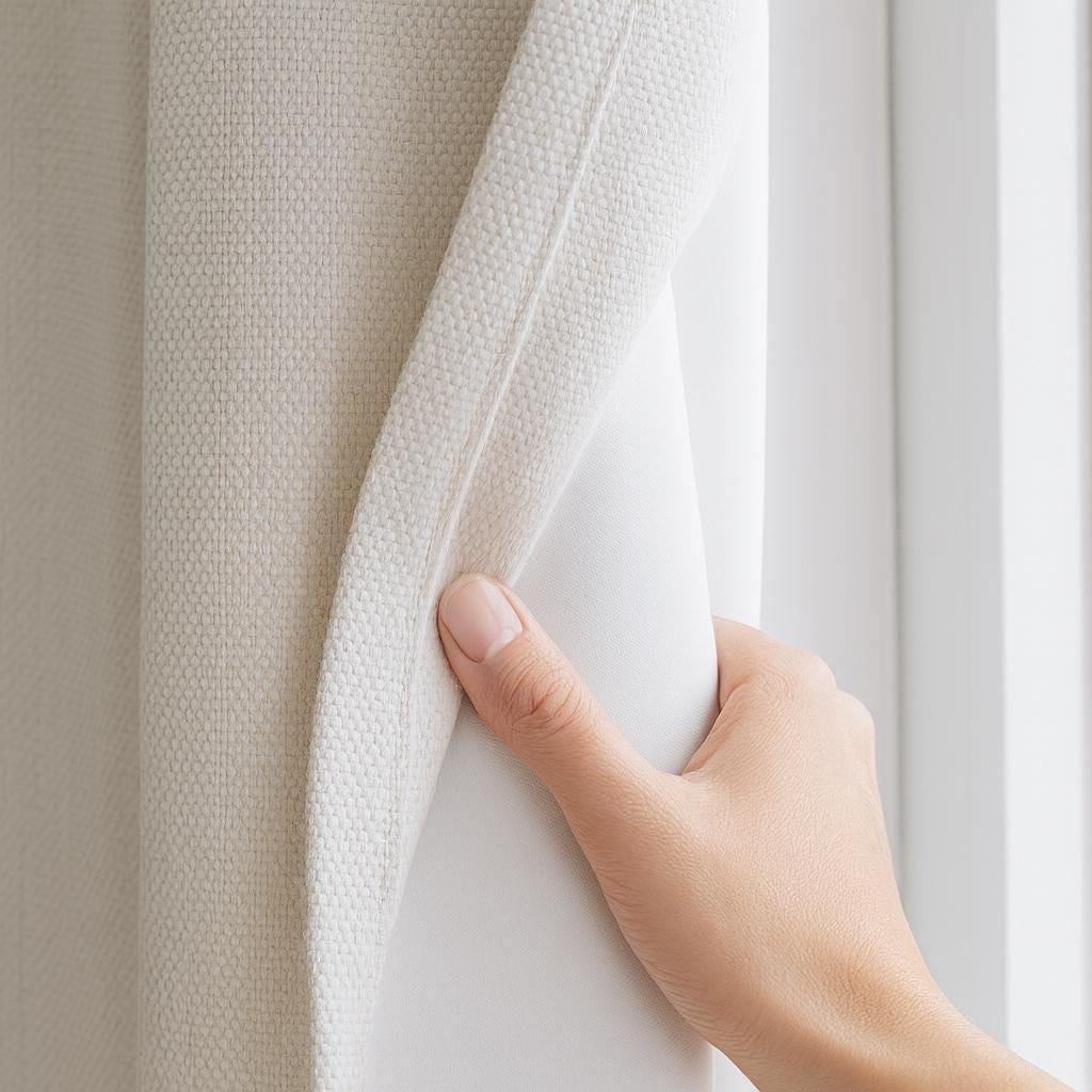 Artisan Weave Cotton Curtain: Solid Ivory, Blackout Lined, Custom Size — image 1