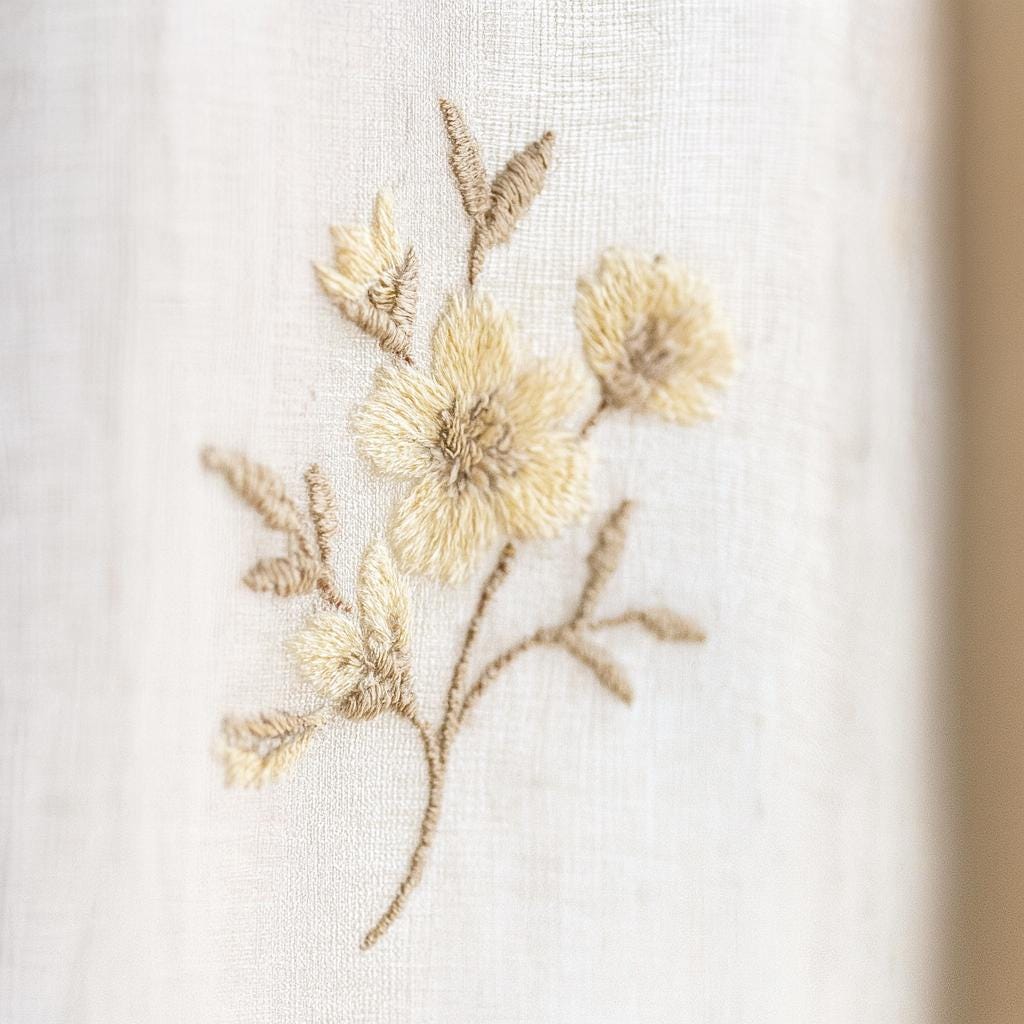 Ivory Linen Sheer Curtains - Beige Floral, Custom Widths & Lengths — image 2