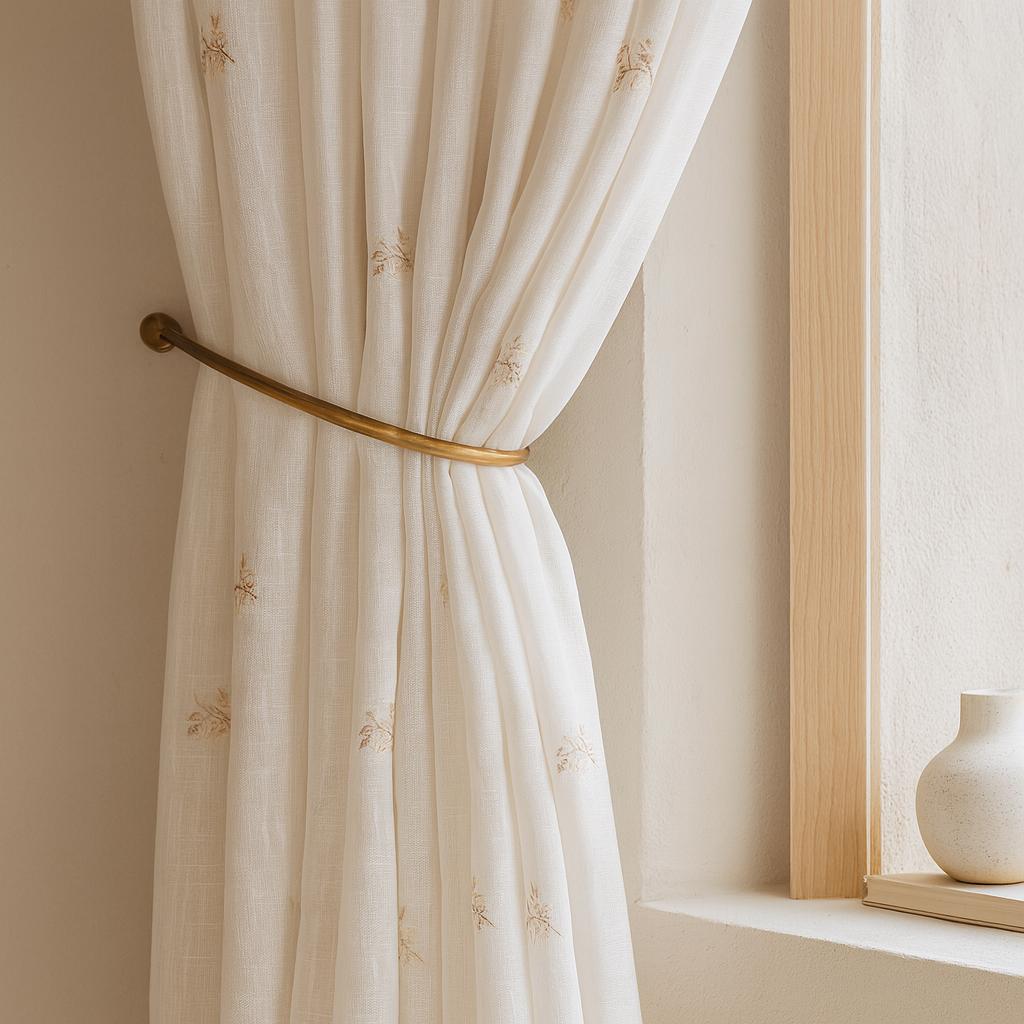 Ivory Linen Sheer Curtains - Beige Floral, Custom Widths & Lengths — image 5
