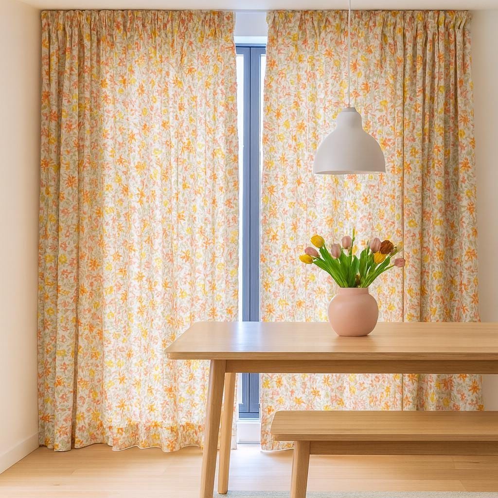 Floral Organic Cotton Curtains: Pastel Daisy Tulip - Semi-Sheer or Blackout — image 6