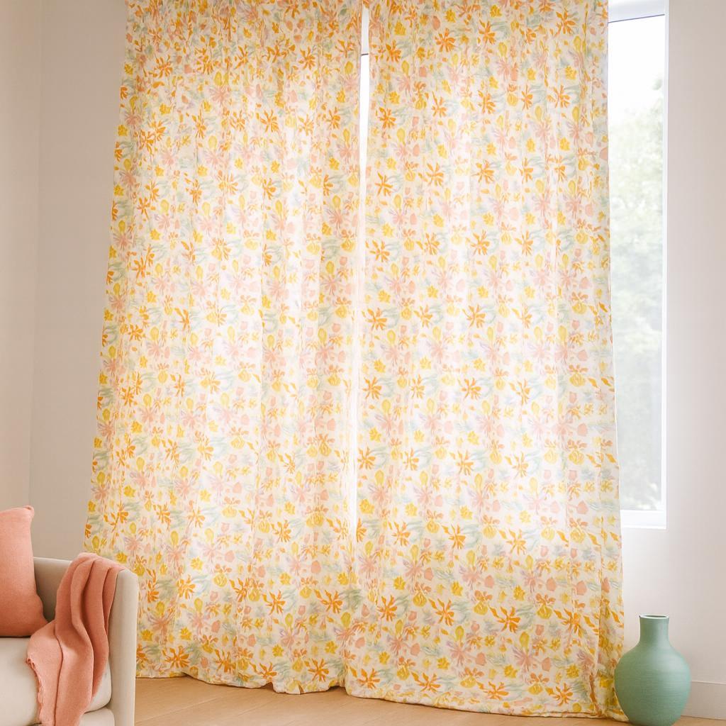 Floral Organic Cotton Curtains: Pastel Daisy Tulip - Semi-Sheer or Blackout — image 7