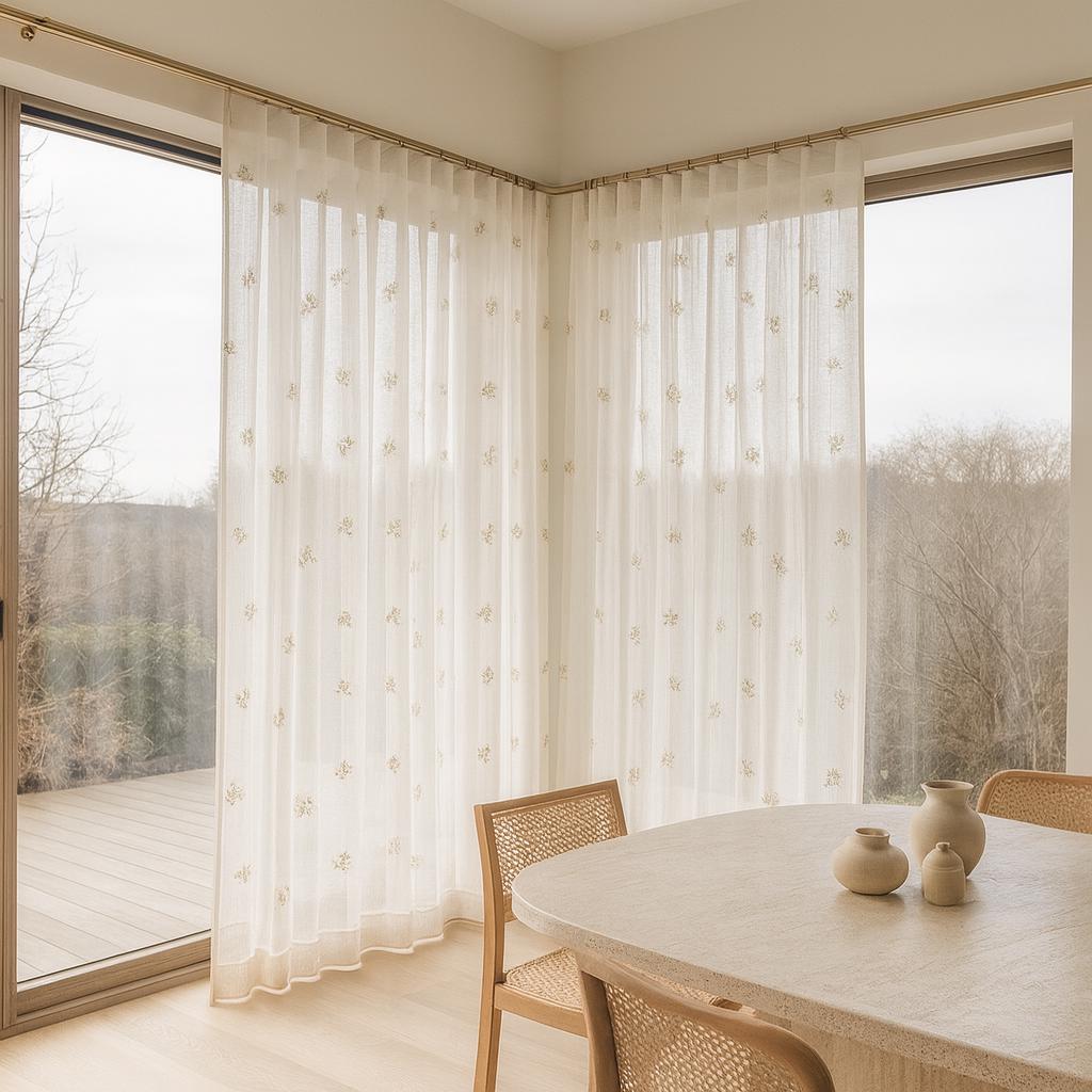 Ivory Linen Sheer Curtains - Beige Floral, Custom Widths & Lengths — image 10