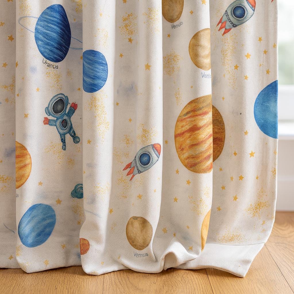 Organic Linen Kids Curtains, Space Print, Blackout (Custom Sizes) — image 1