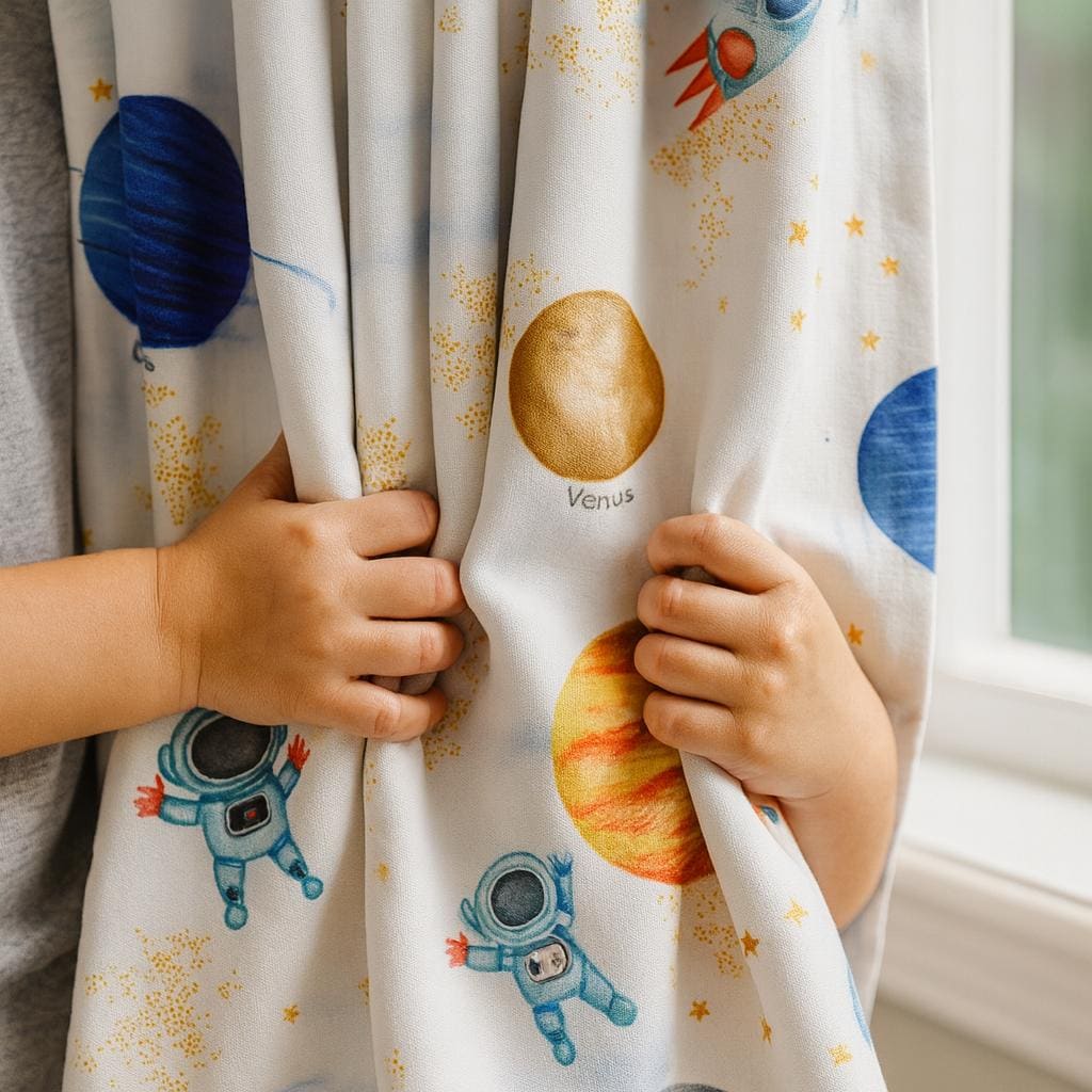Organic Linen Kids Curtains, Space Print, Blackout (Custom Sizes) — image 2