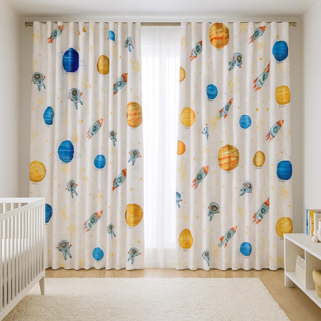 Organic Linen Kids Curtains, Space Print, Blackout (Custom Sizes) — image 3