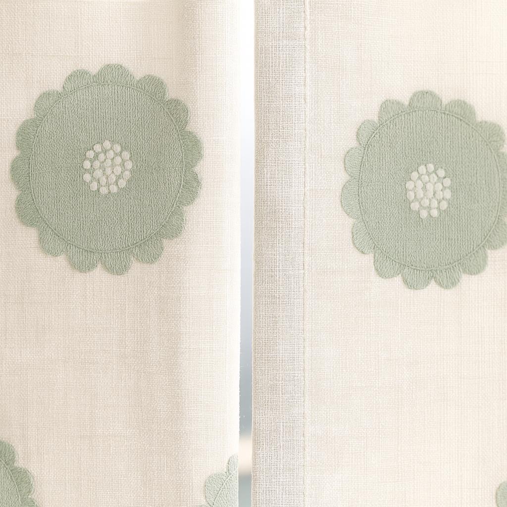 Organic Linen Curtains, Embroidered Ivory & Blue (Custom Sizes, Blackout Option) — image 4