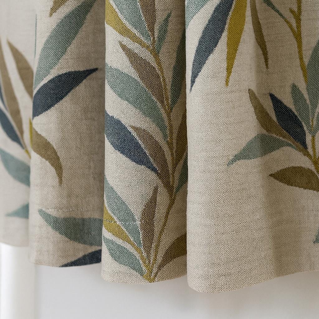 Jacquard Linen Curtains: Olive Sage Navy Leaf - Blackout or Light-Filtering — image 5