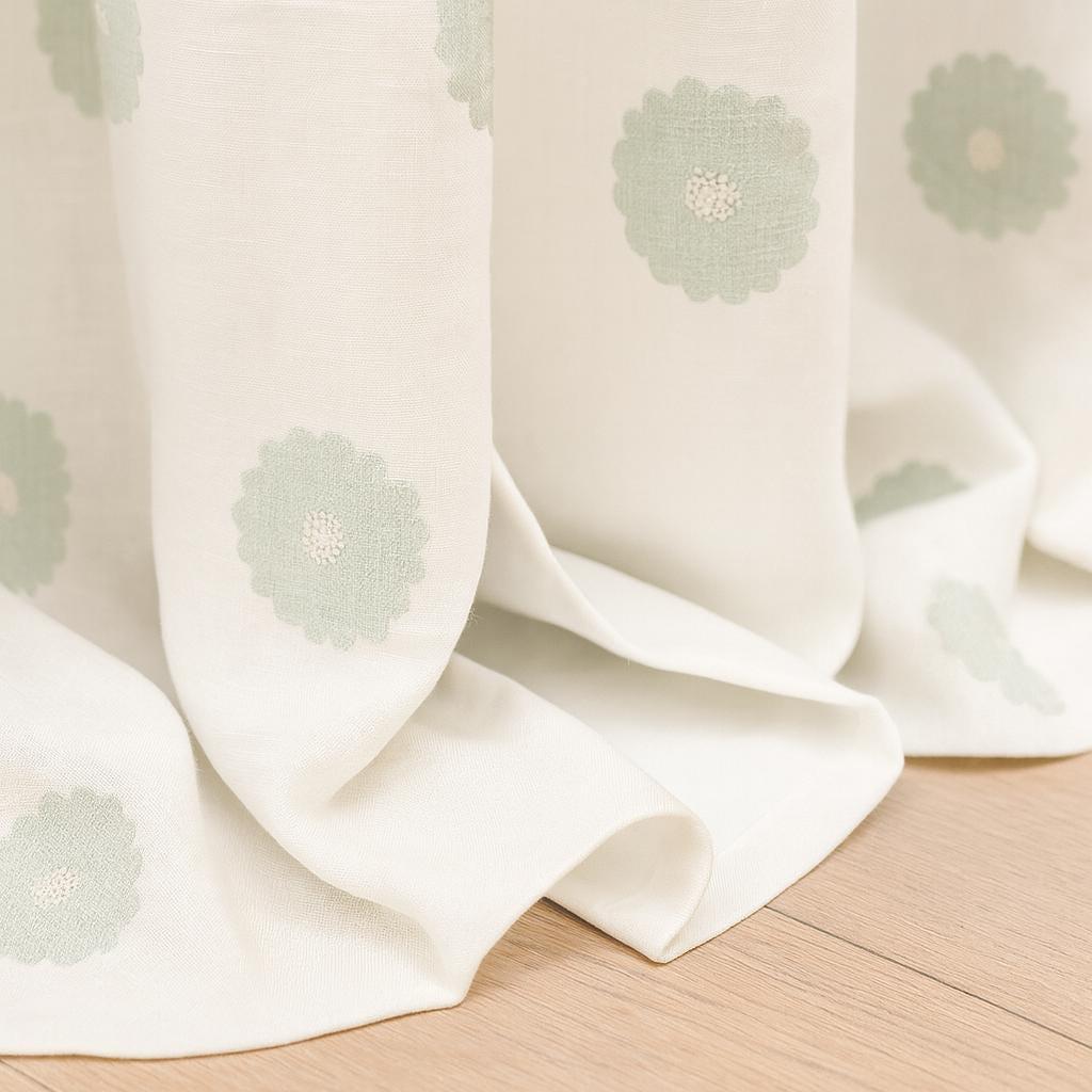 Organic Linen Curtains, Embroidered Ivory & Blue (Custom Sizes, Blackout Option) — image 5