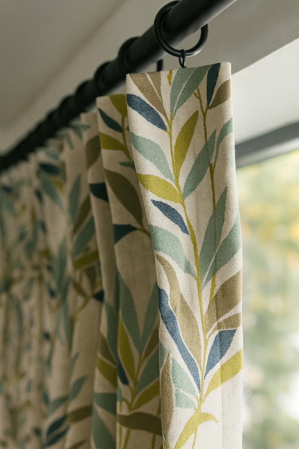 Jacquard Linen Curtains: Olive Sage Navy Leaf - Blackout or Light-Filtering — image 7