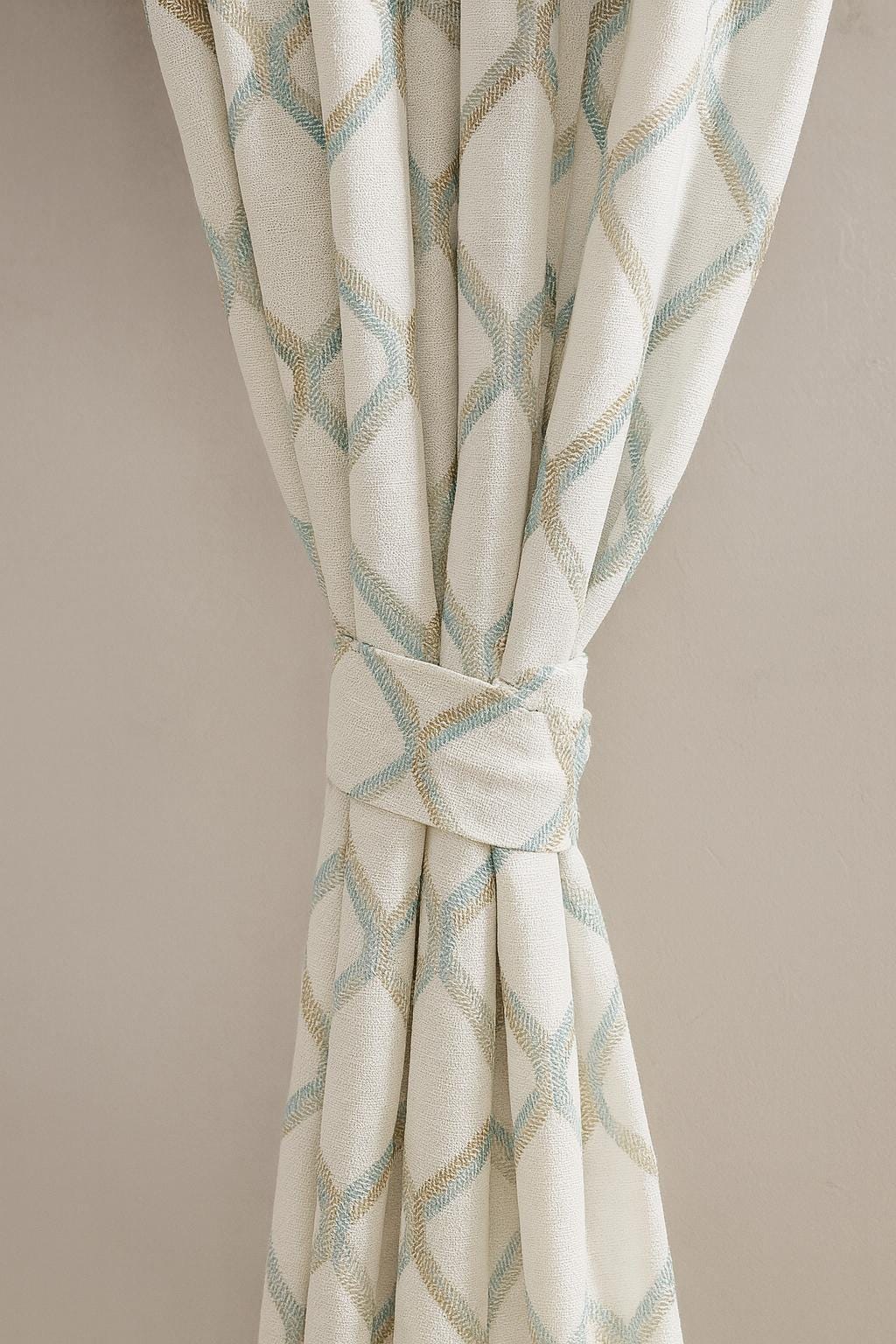 Organic Linen Curtains: Embroidered Geometric Lattice - Blackout or Cotton Lined — image 7