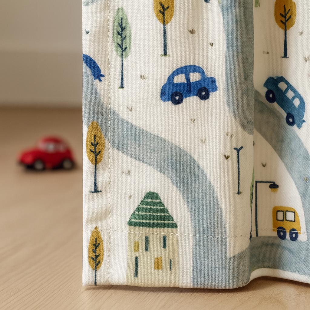 Kids Curtains: Organic Linen Road & Car Design (Custom Sizes, Blackout Available) — image 5