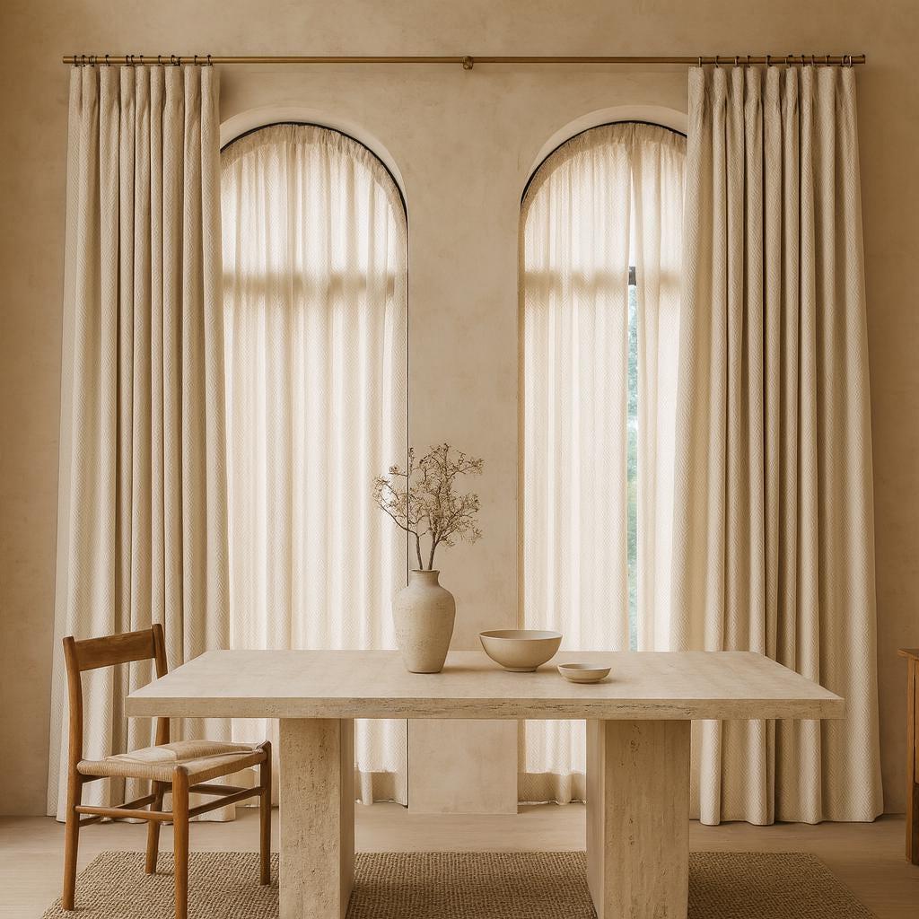 Pinch-Pleat Curtains: Cream Linen Herringbone (Blackout or Cotton Lined) — image 9