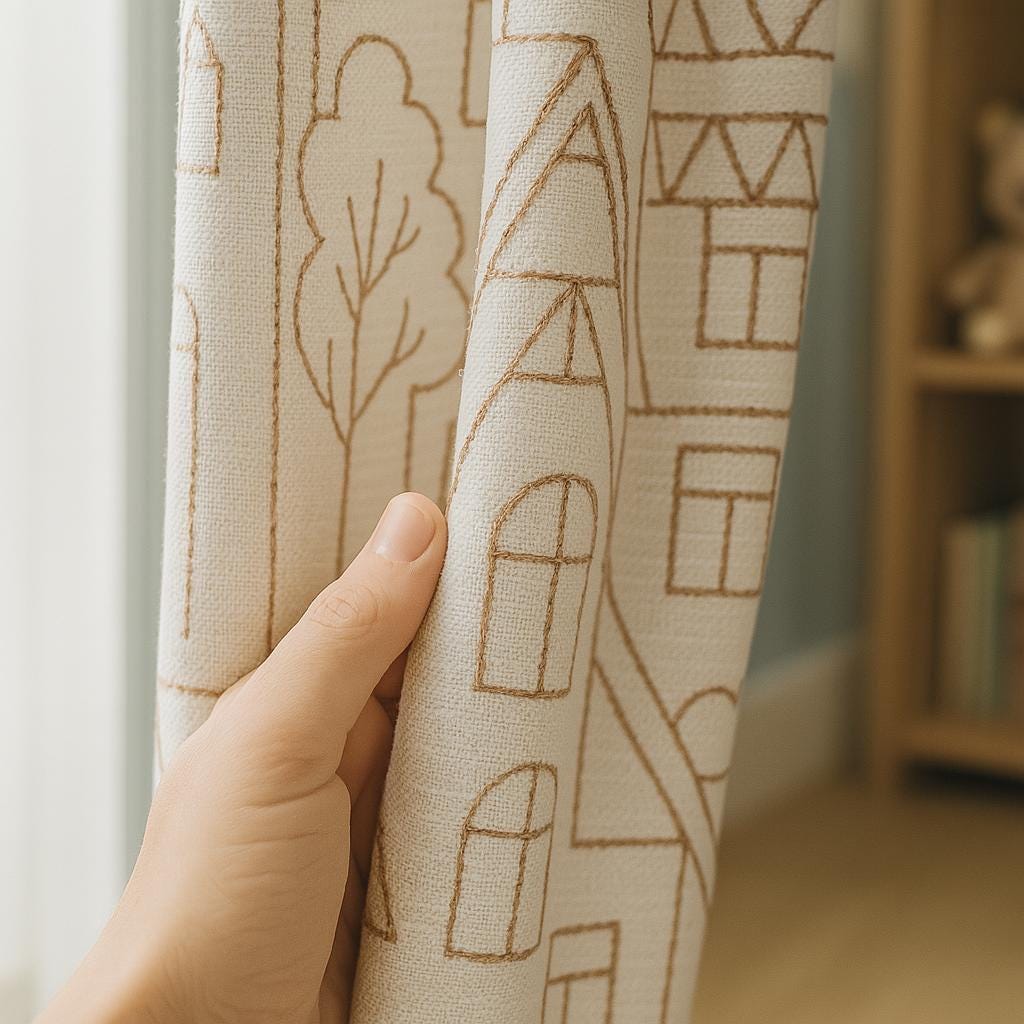 Blackout Linen Curtains: Nursery Style with Red Houses Embroidery (Custom Sizes) — image 7