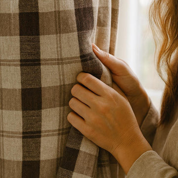 Organic Linen Curtains: Farmhouse Plaid - Oatmeal, Taupe & Mocha — image 1