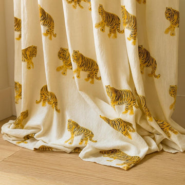 Tiger Block-Print Curtains: Organic Cotton, Ivory & Golden Ochre — image 1