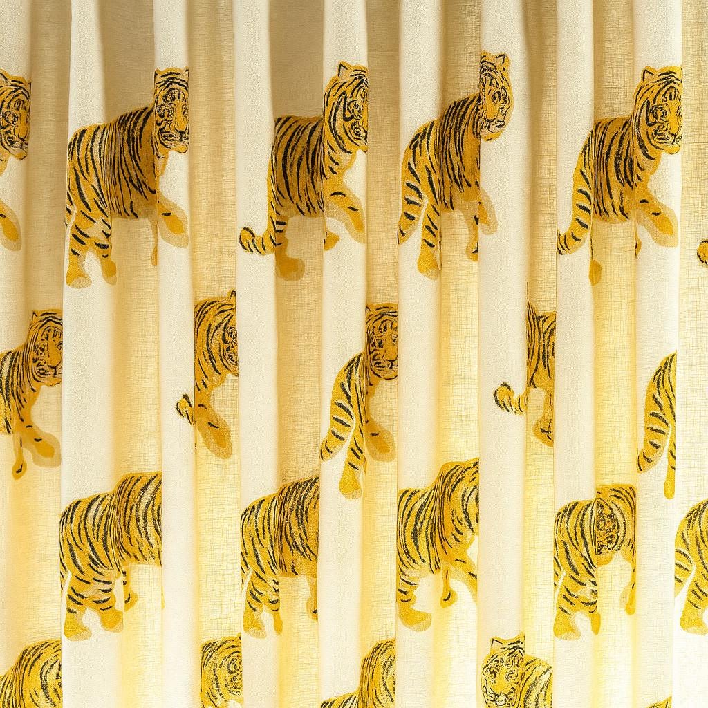 Tiger Block-Print Curtains: Organic Cotton, Ivory & Golden Ochre — image 3