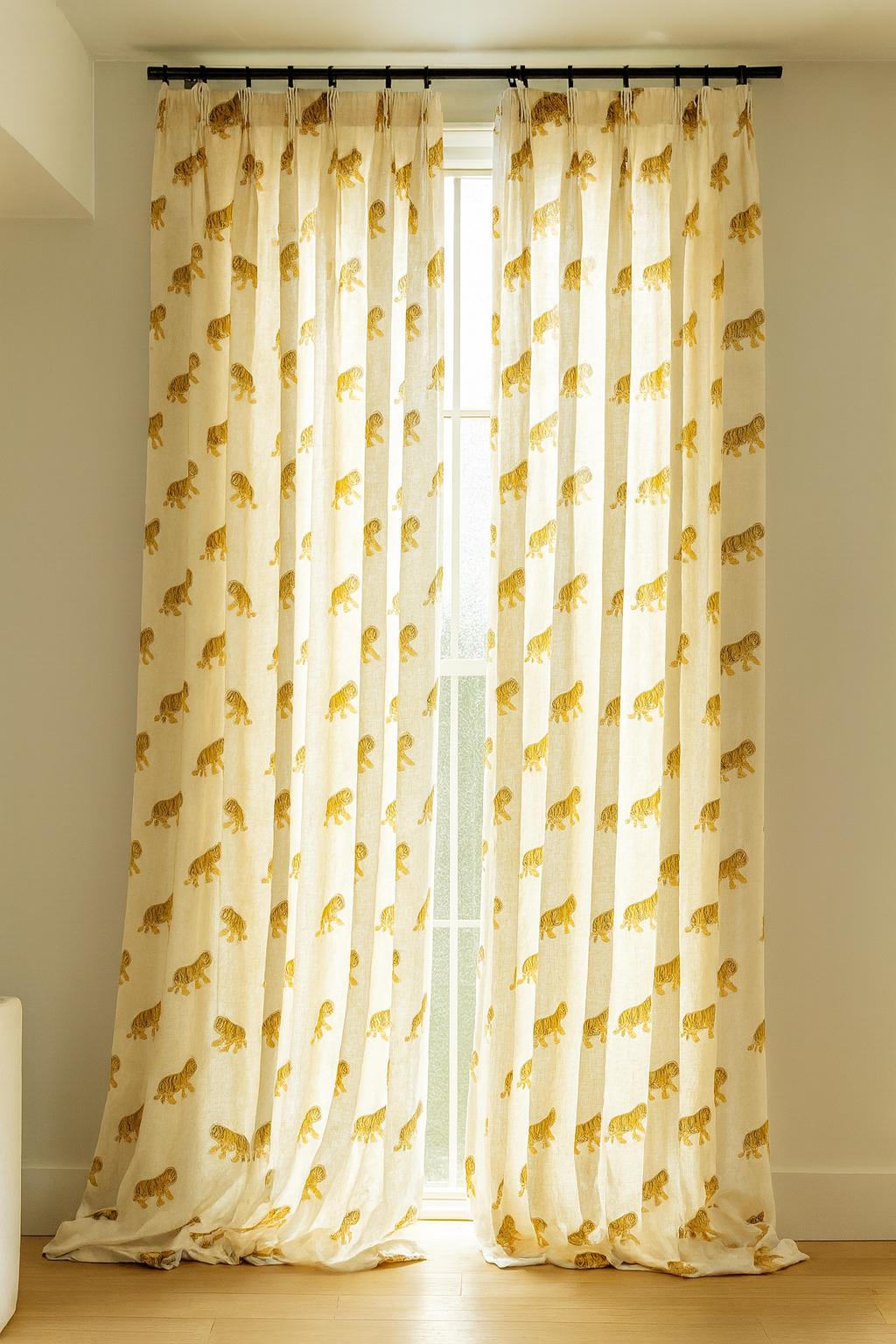 Tiger Block-Print Curtains: Organic Cotton, Ivory & Golden Ochre — image 8