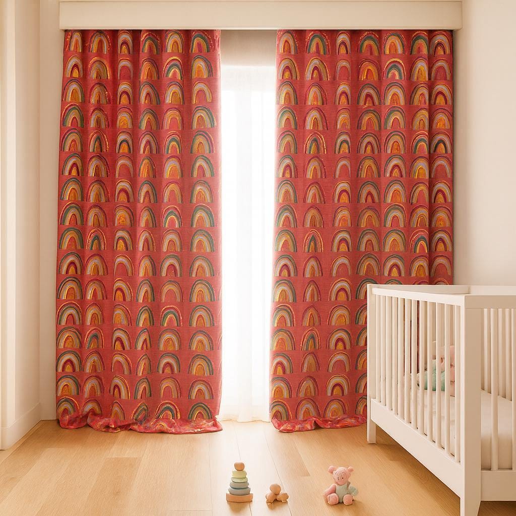 Kids Nursery Curtains: Rainbow Print, Organic Cotton - Blackout or Light-Filtering — image 3