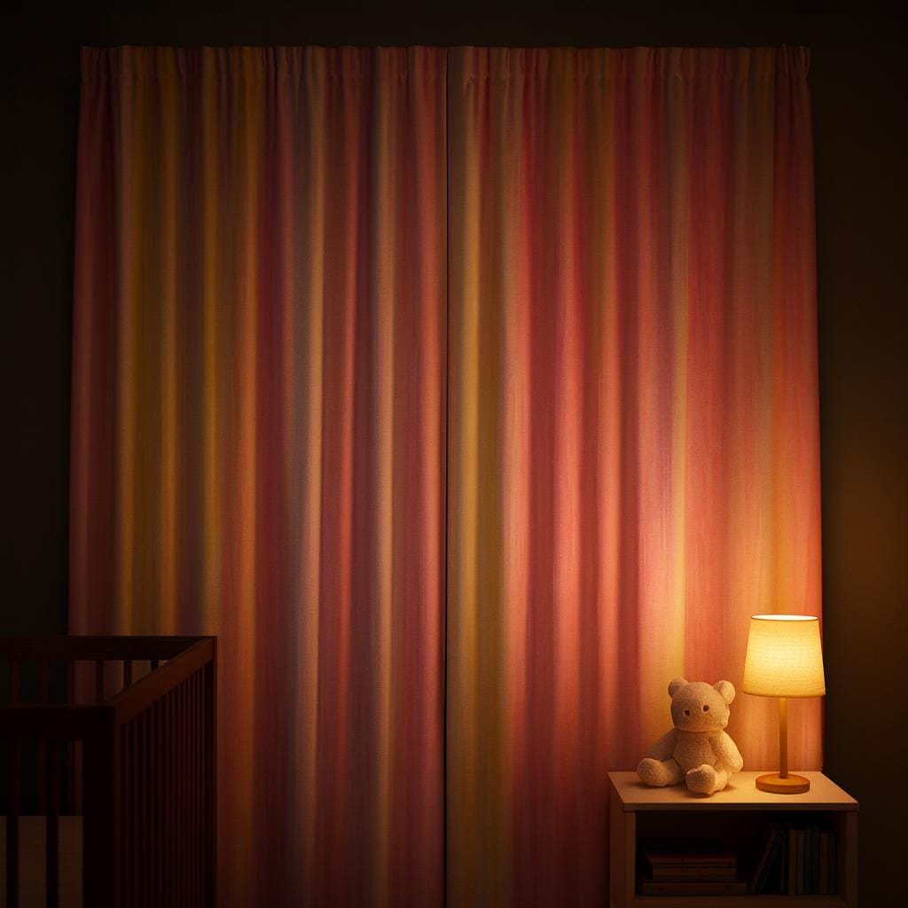 Organic Linen Blackout Curtains: Pastel Watercolor Stripes, Nursery — image 6