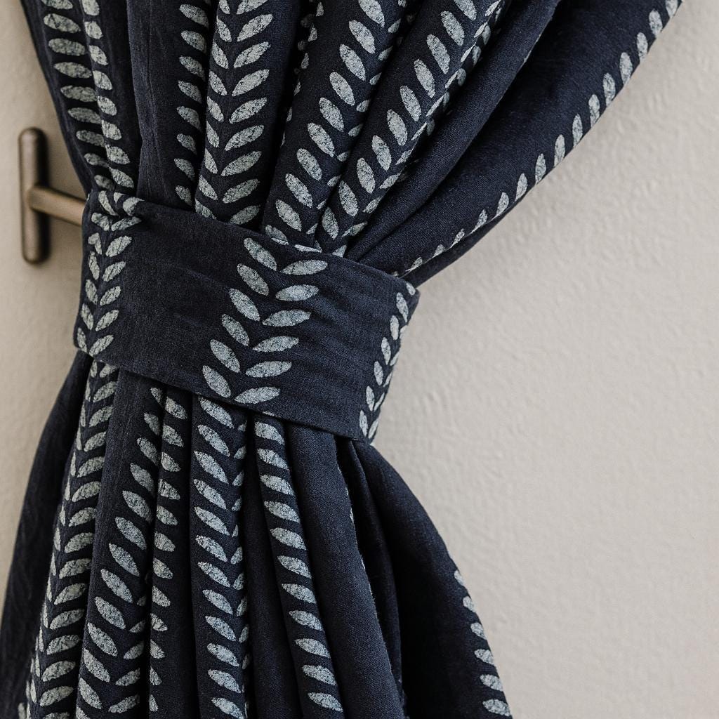 Indian Block Print Curtains: Indigo Leaf Pattern (Unlined or Blackout) — image 1