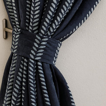 Indian Block Print Curtains: Indigo Leaf Pattern (Unlined or Blackout) — image 1