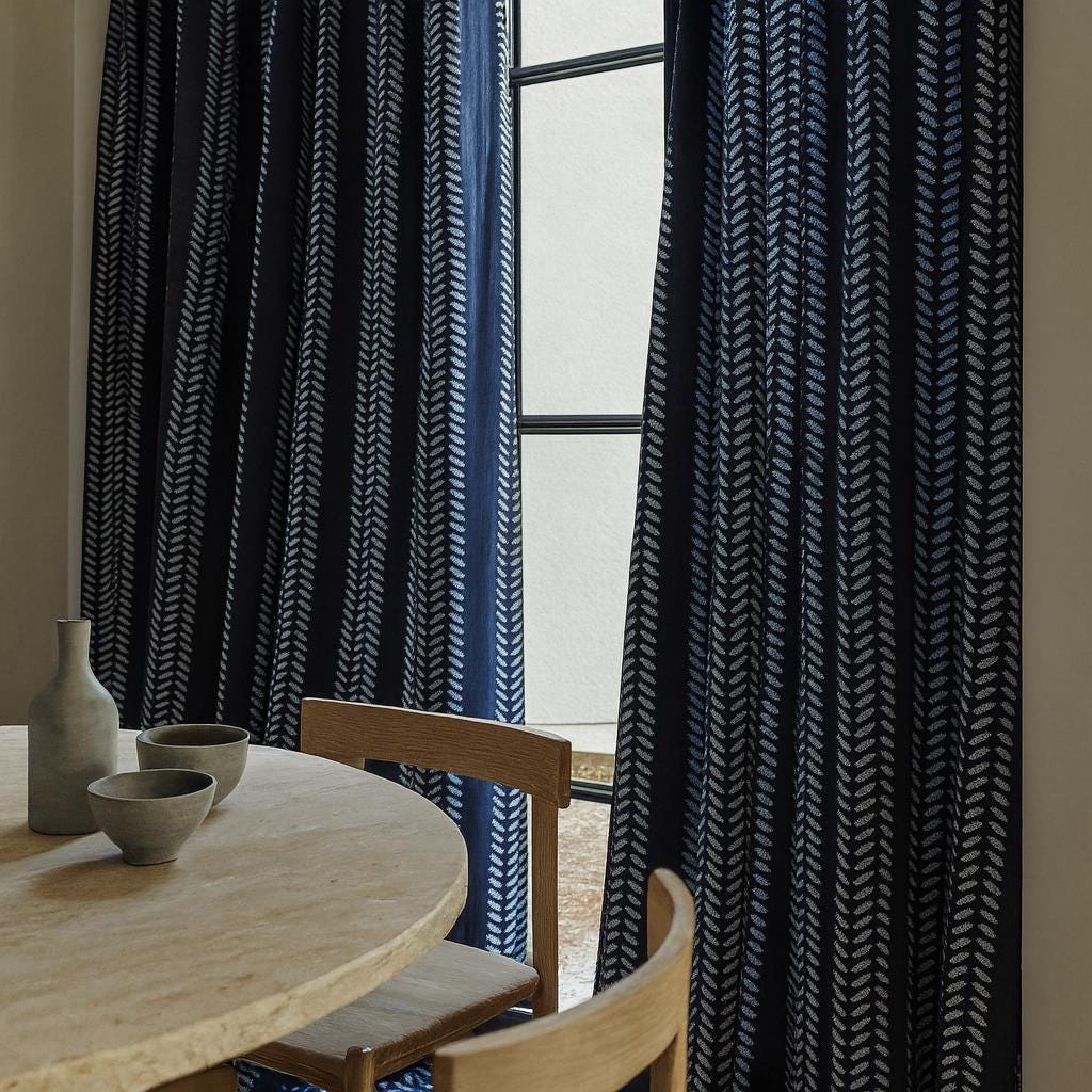 Indian Block Print Curtains: Indigo Leaf Pattern (Unlined or Blackout) — image 2