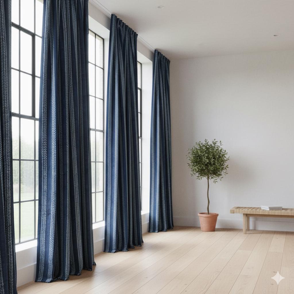 Indian Block Print Curtains: Indigo Leaf Pattern (Unlined or Blackout) — image 3