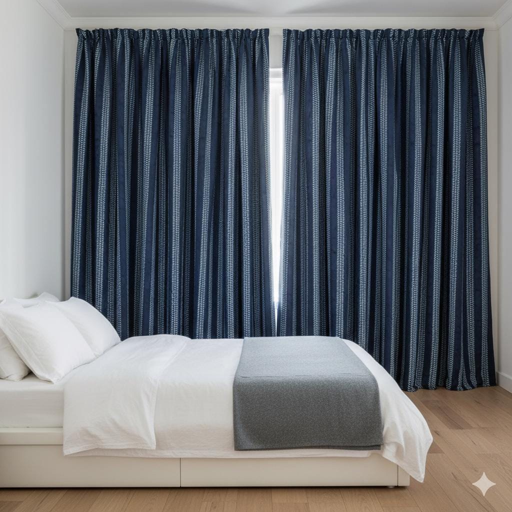Indian Block Print Curtains: Indigo Leaf Pattern (Unlined or Blackout) — image 5