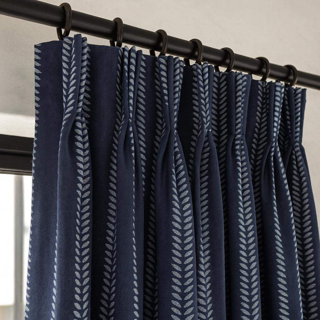Indian Block Print Curtains: Indigo Leaf Pattern (Unlined or Blackout) — image 6