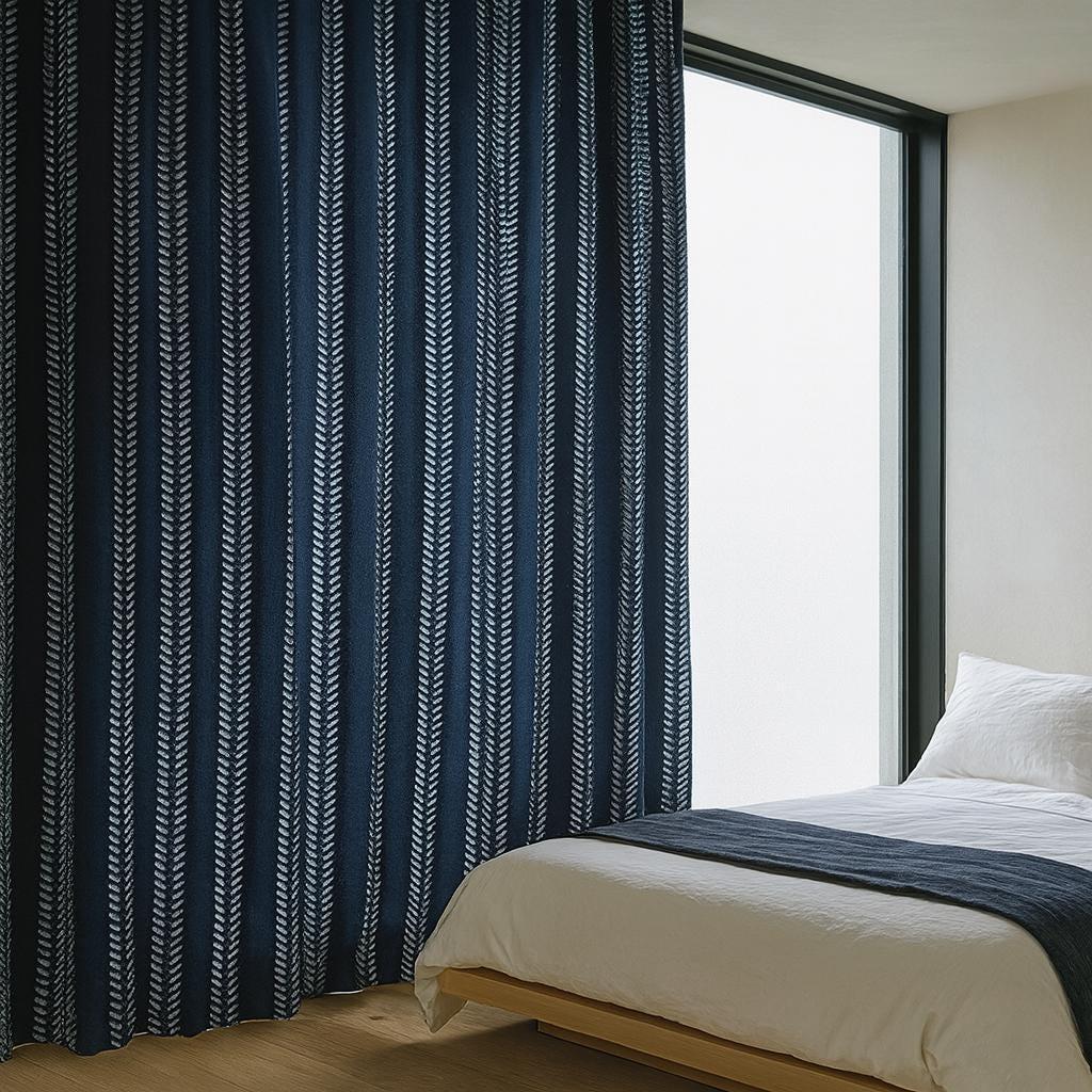Indian Block Print Curtains: Indigo Leaf Pattern (Unlined or Blackout) — image 8