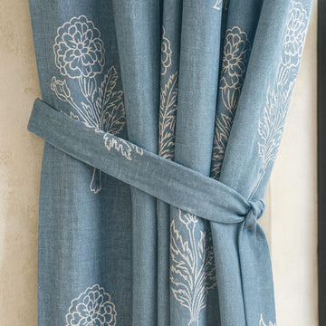 Organic Cotton Curtains, Dusty Blue Floral (Custom Length, Multiple Heading Styles) — image 1