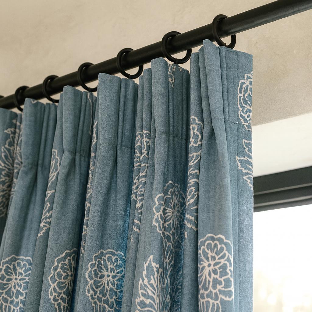 Organic Cotton Curtains, Dusty Blue Floral (Custom Length, Multiple Heading Styles) — image 4