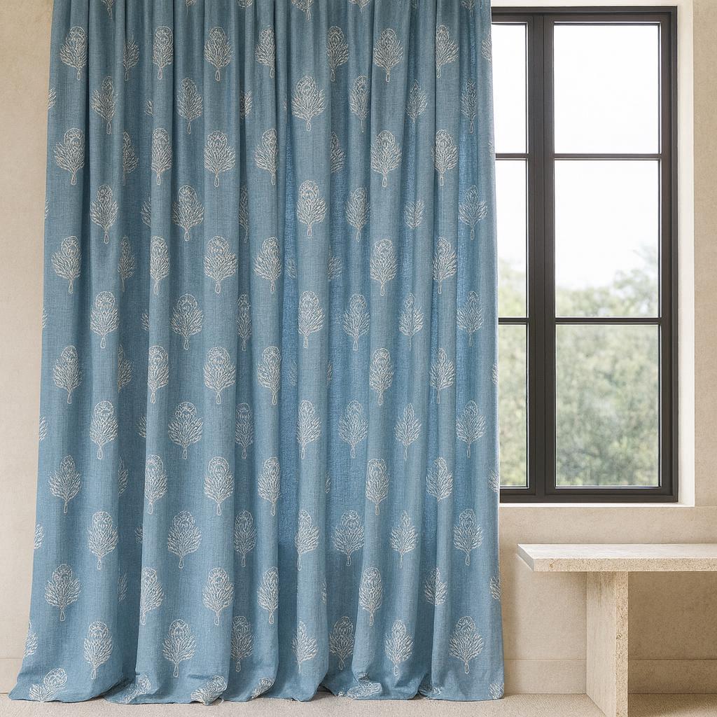 Organic Cotton Curtains, Dusty Blue Floral (Custom Length, Multiple Heading Styles) — image 5