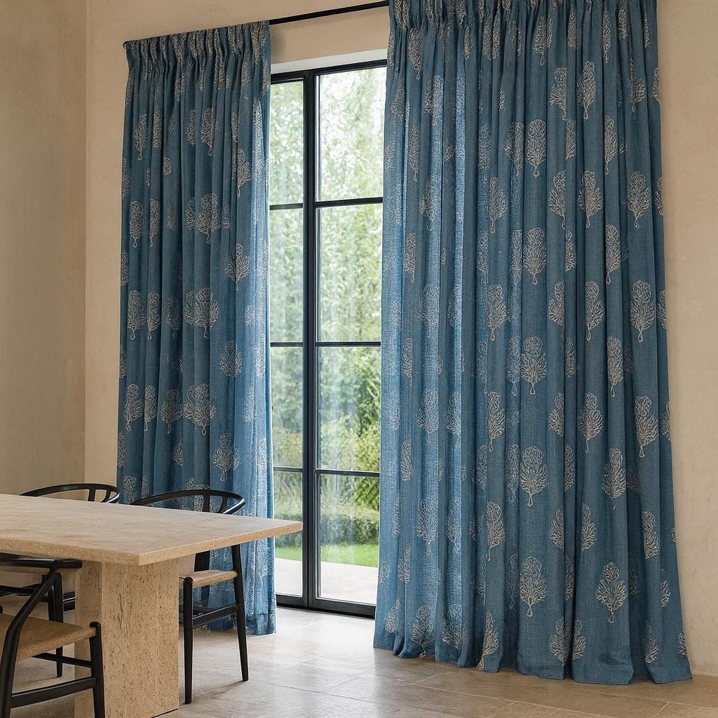 Organic Cotton Curtains, Dusty Blue Floral (Custom Length, Multiple Heading Styles) — image 6