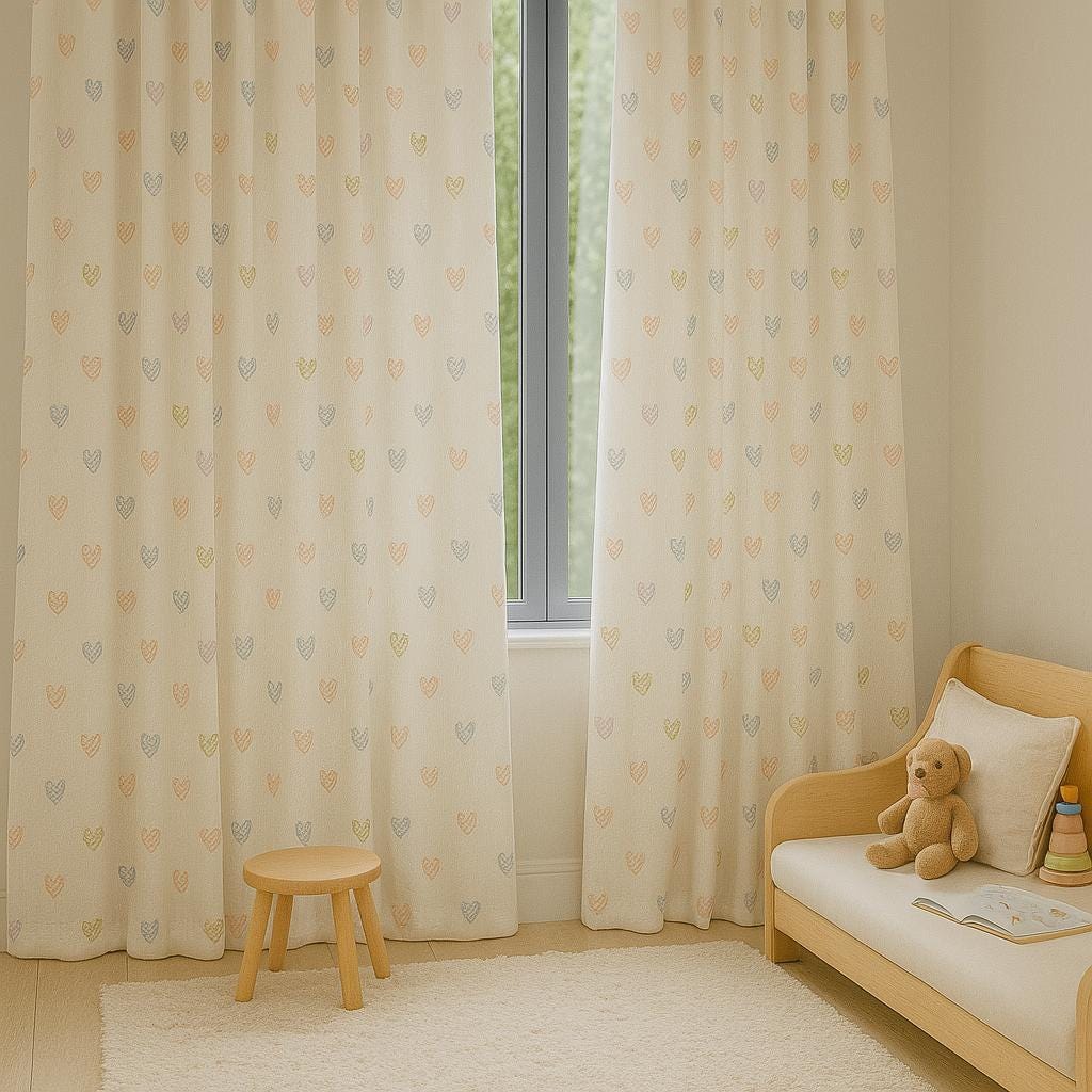 White Linen Curtains with Pastel Hearts: Kids Blackout or Cotton Liner — image 7