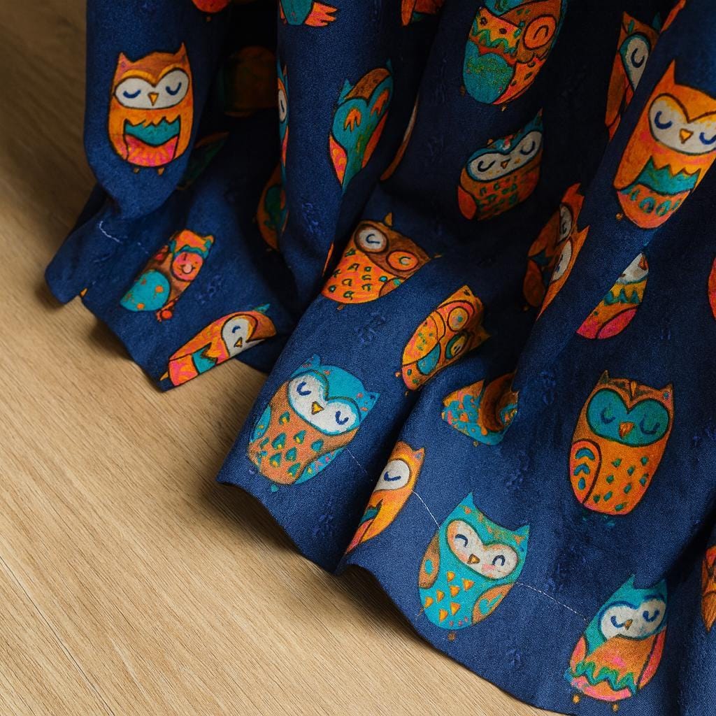 Nursery Curtains, Organic Cotton, Navy Owl Print (Single or Pair) — image 1