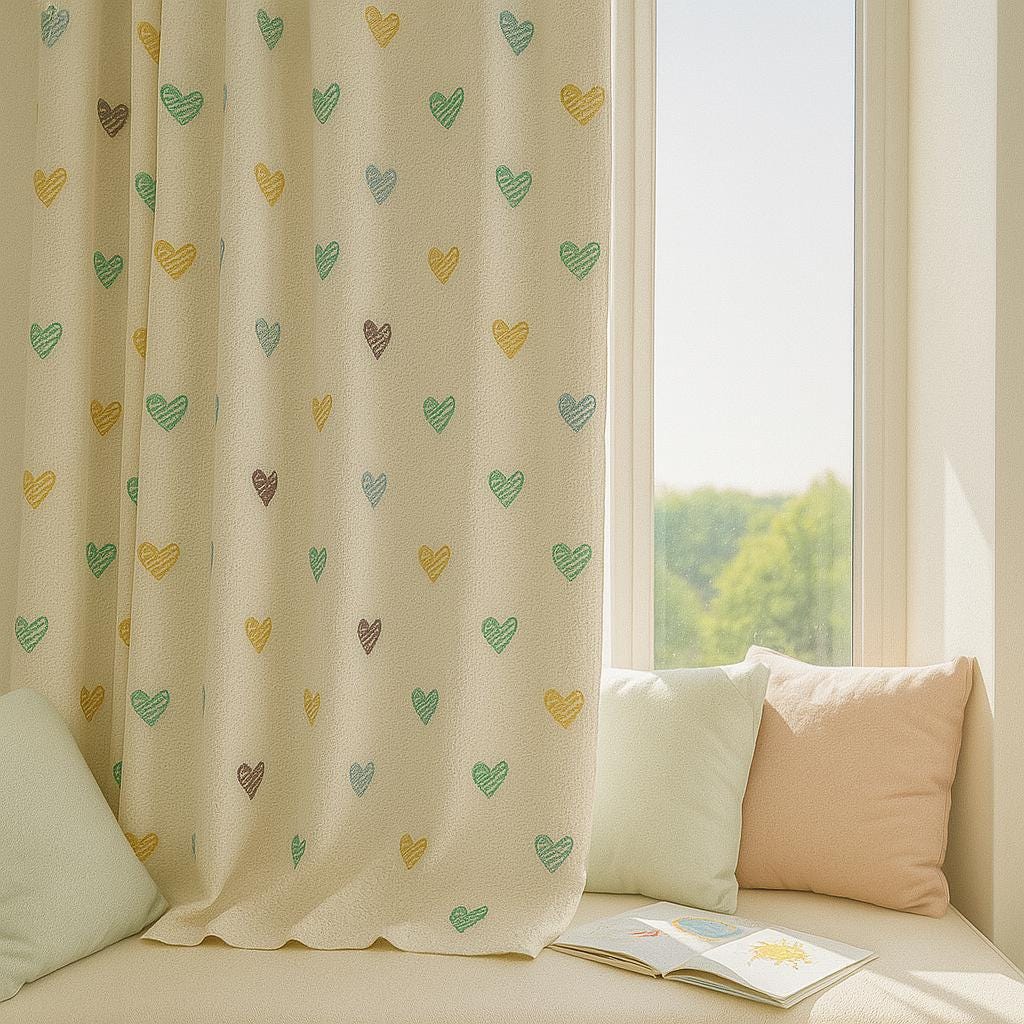 Nursery Linen Curtains, Embroidered Hearts, White Base (Custom Sizes) — image 5