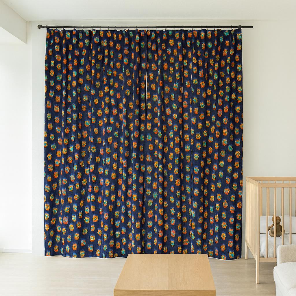 Nursery Curtains, Organic Cotton, Navy Owl Print (Single or Pair) — image 6
