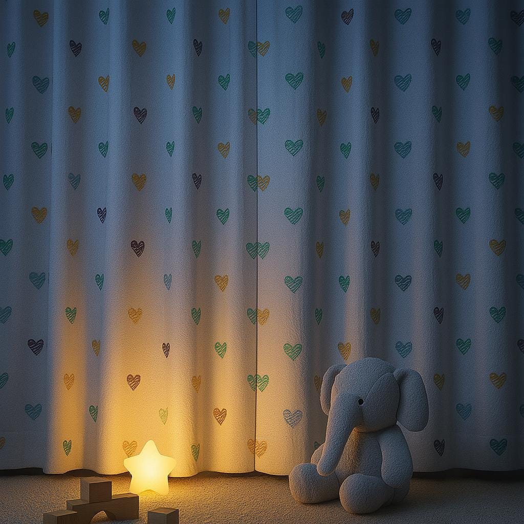 Nursery Linen Curtains, Embroidered Hearts, White Base (Custom Sizes) — image 7